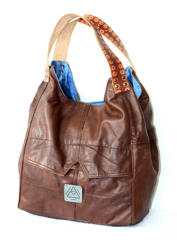 Brown shopper with denim linning