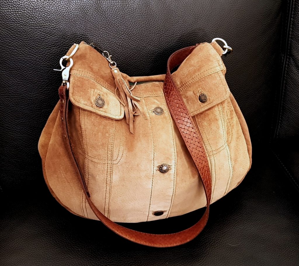 The brown suede jacket bag