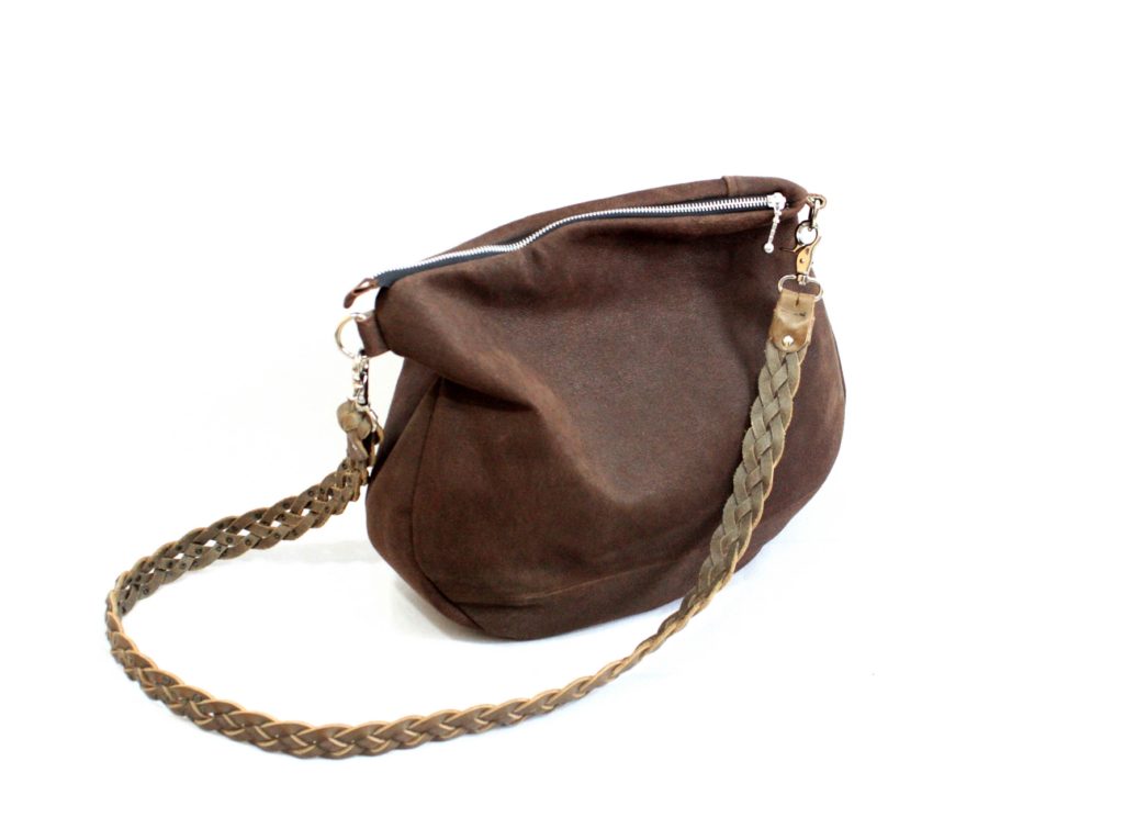 Chocolate brown suede bag with braided strap