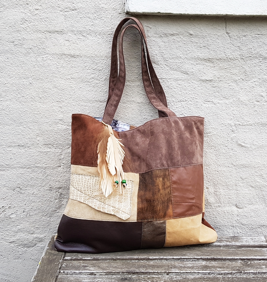 Brown patchwork shopper